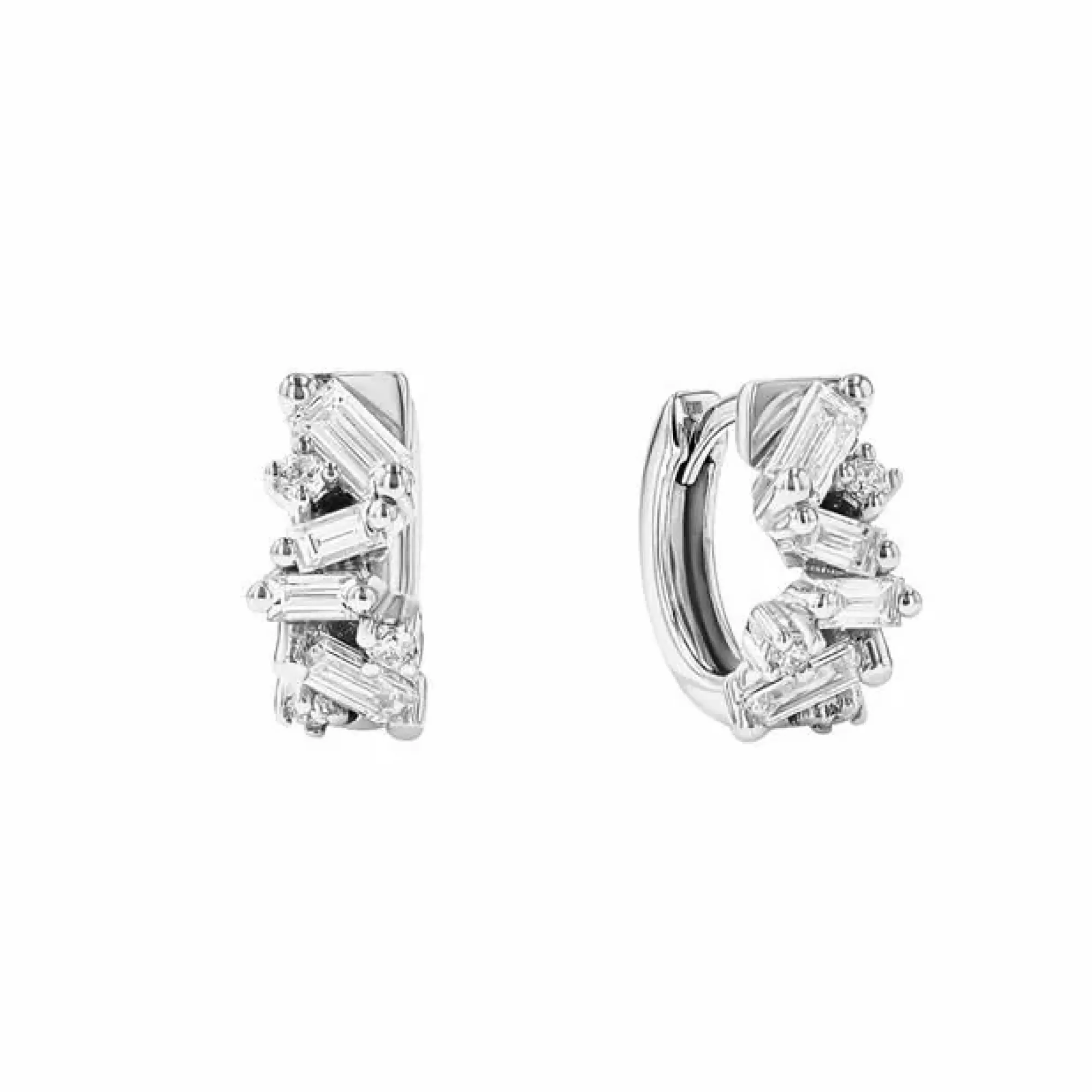 Suzanne Kalan 18K White Gold Diamond Fireworks Huggie Earrings Online