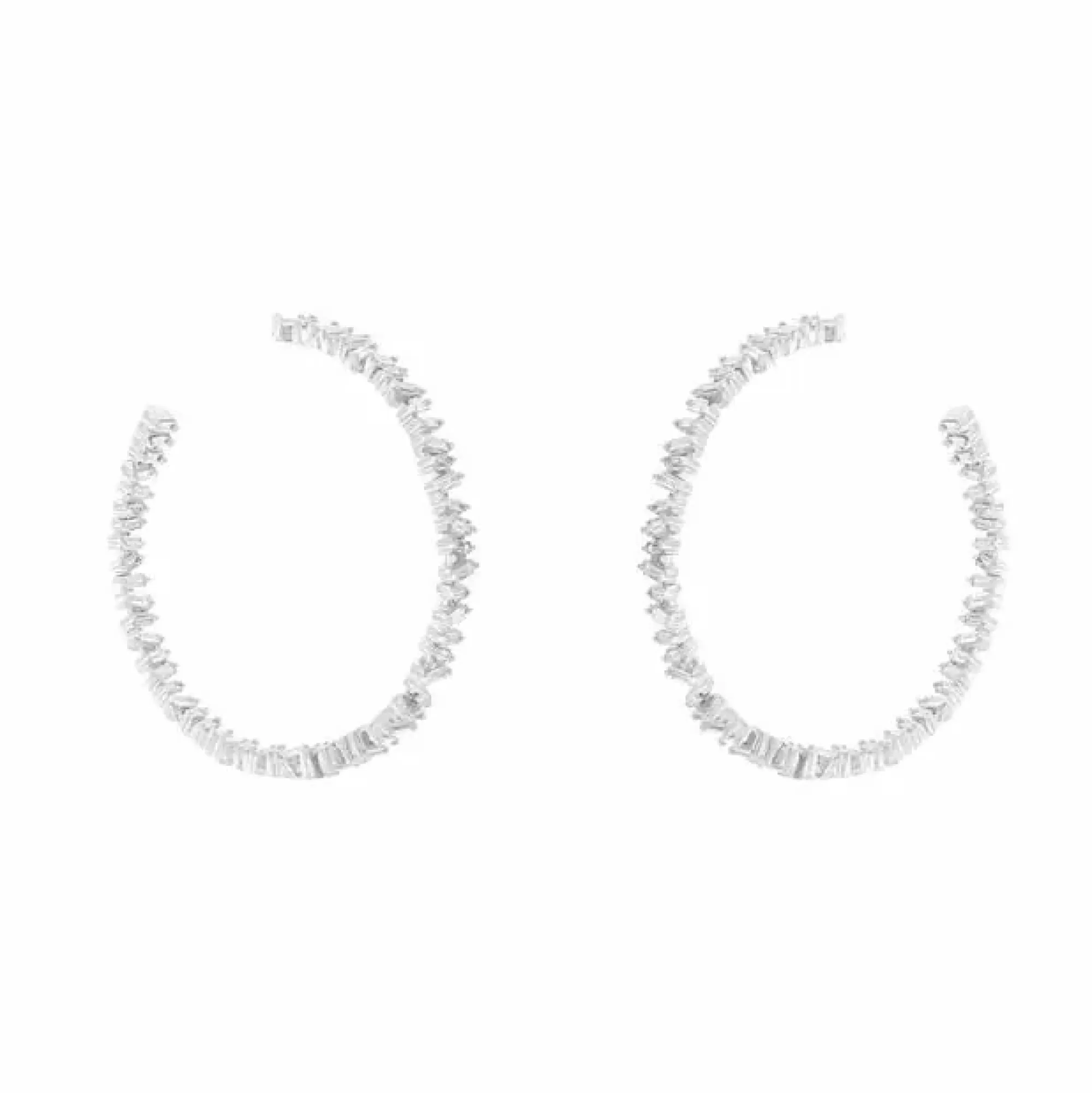 Suzanne Kalan 18K White Gold Diamond Zig Zag Hoop Earrings Flash Sale