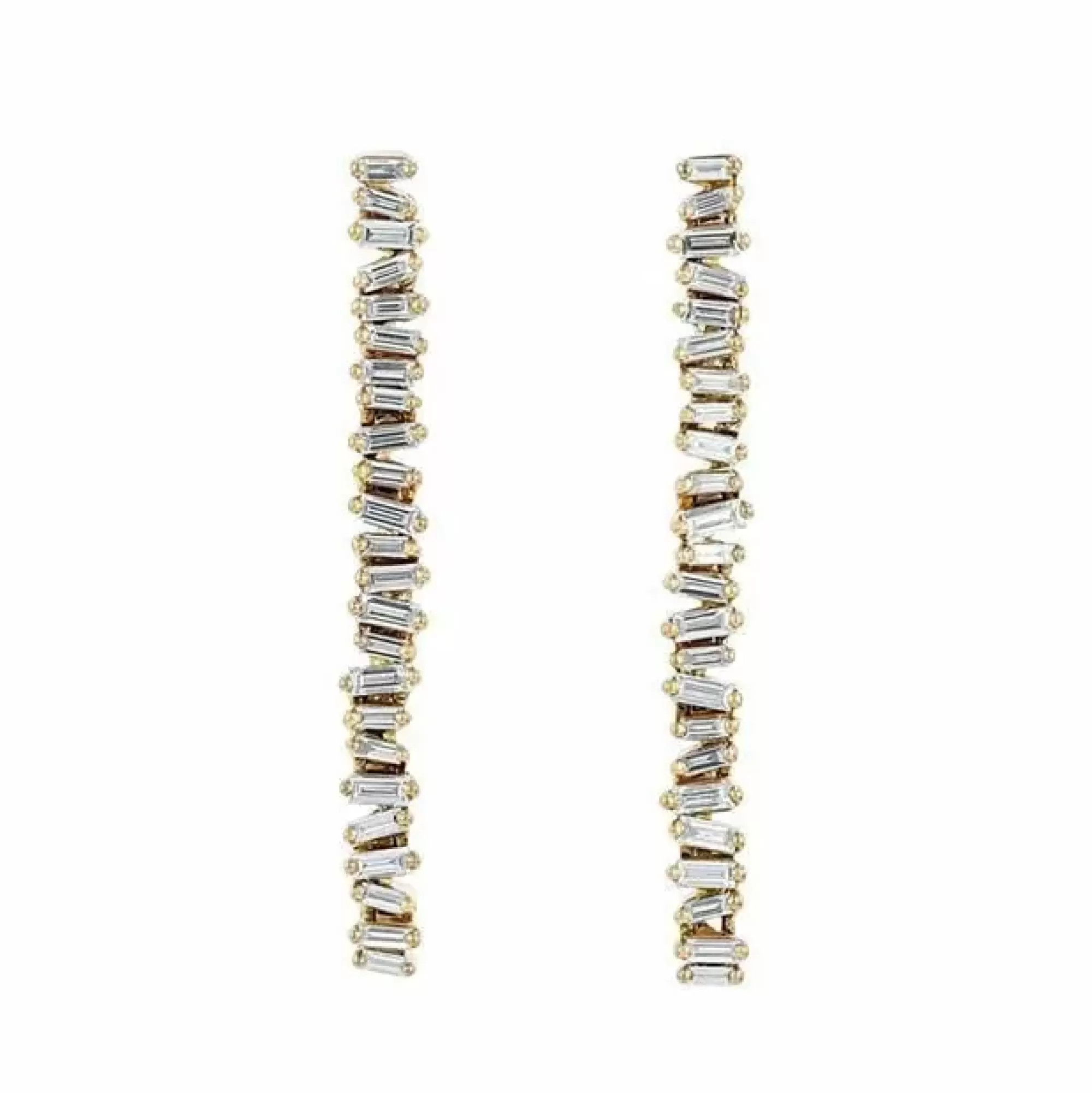 Suzanne Kalan 18K Yellow Gold And Diamond Baby Tennis Earrings New