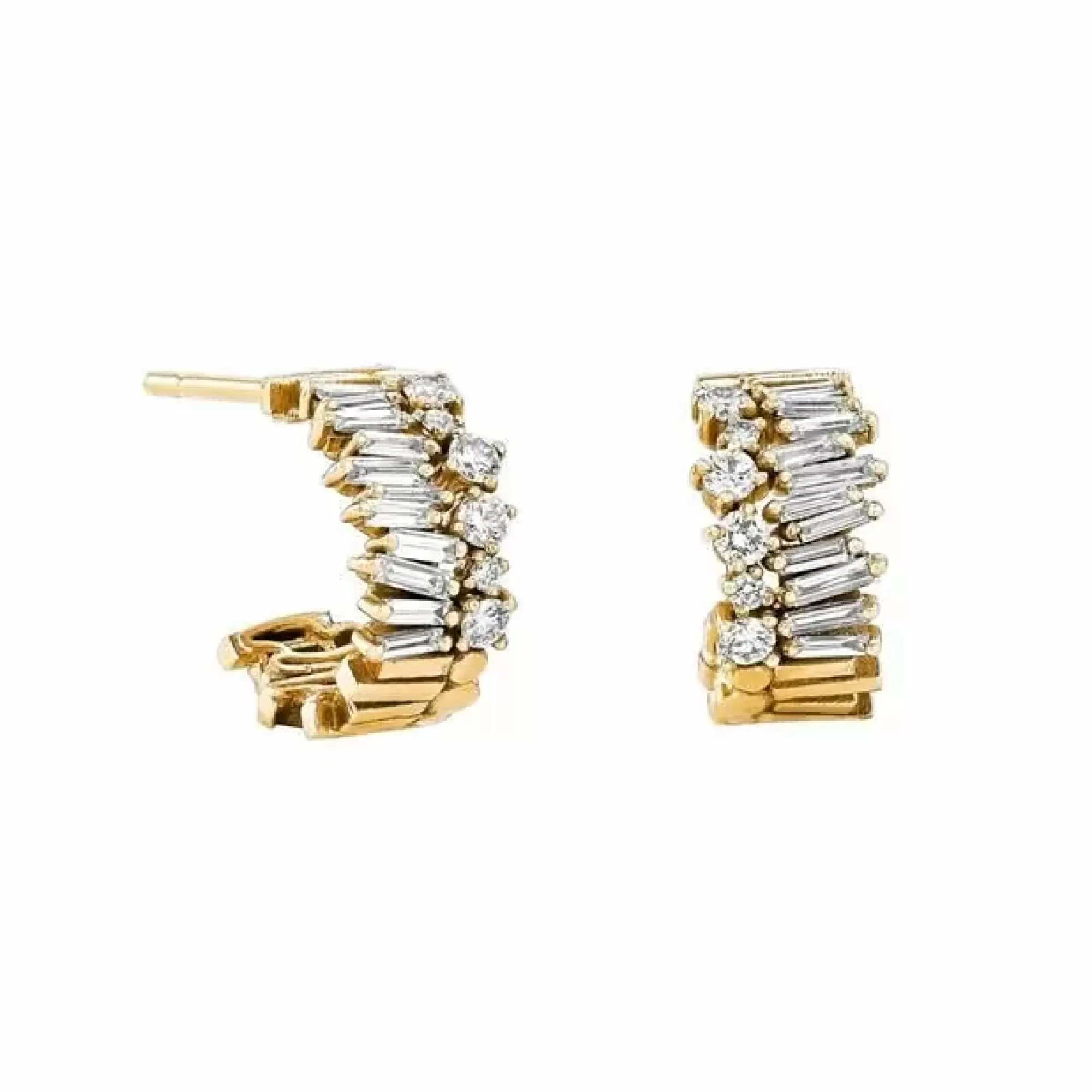 Suzanne Kalan 18K Yellow Gold And Diamond Mini Half Bliss Hoop Earrings Cheap