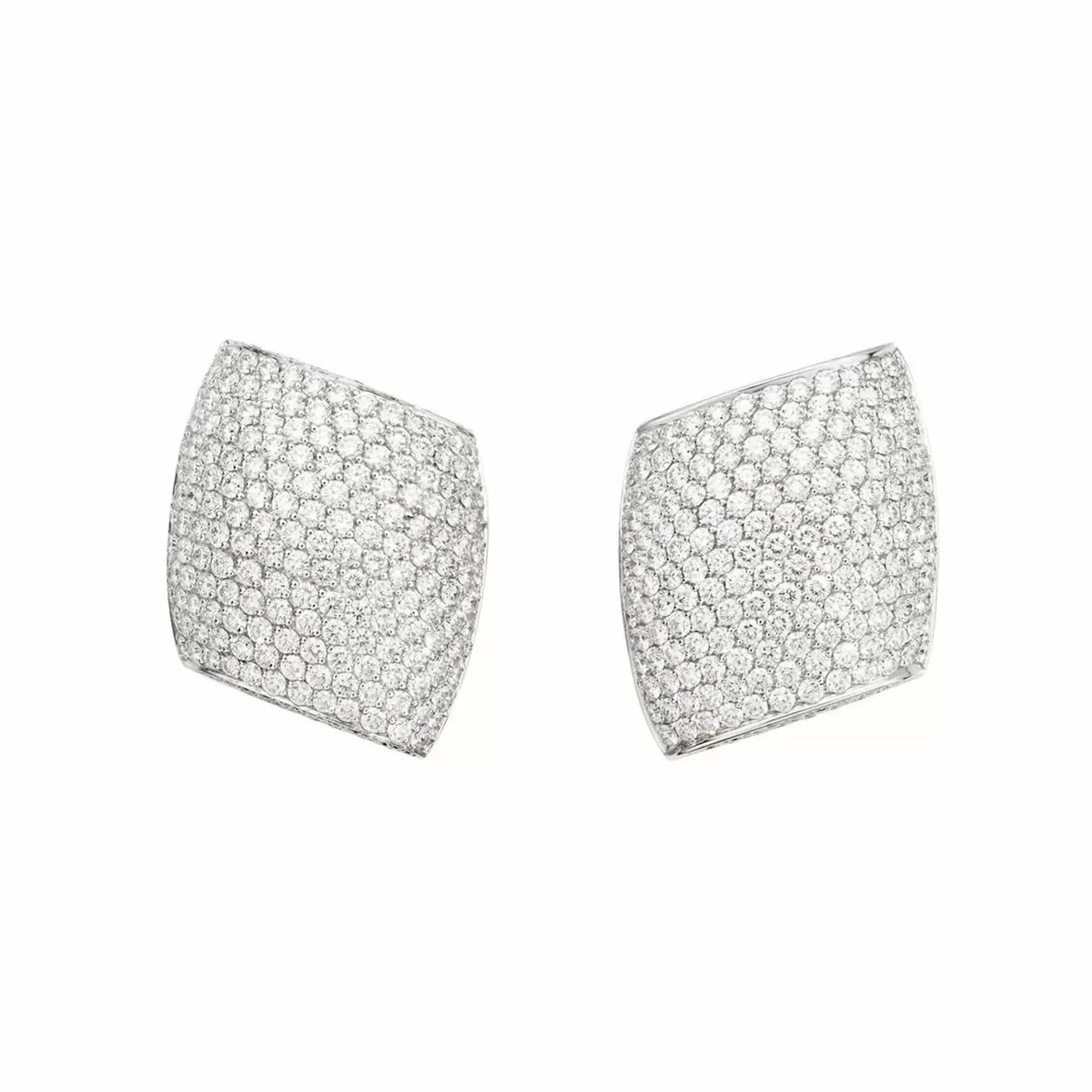 Vhernier Plateau Grande 18K White Gold Pave Diamond Earclips New