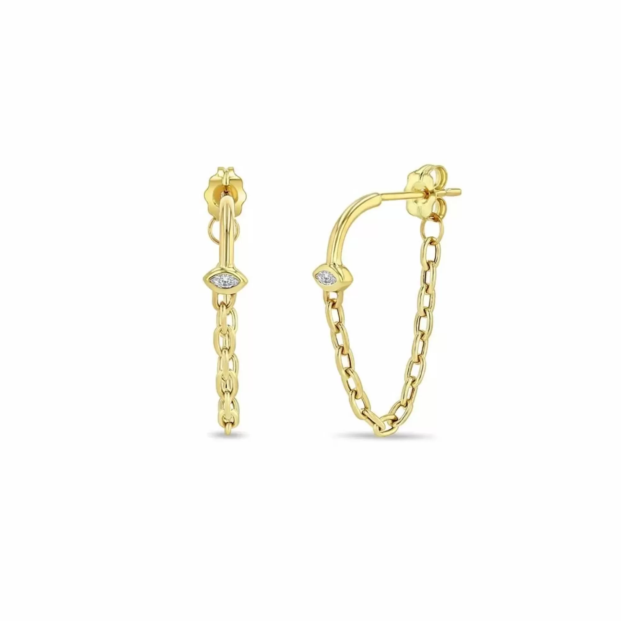 Zoe Chicco 14K Diamond Mixed Wire And Chain Huggie Earrings Store